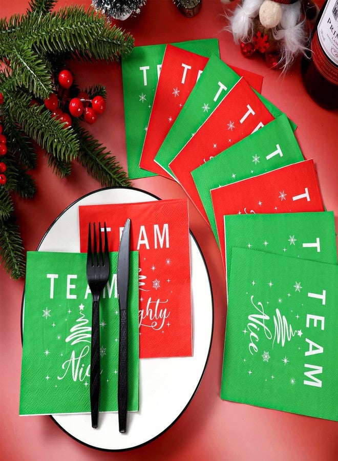 Sabary 100 Pcs Christmas Cocktail Napkins Team Naughty and Team Nice Beverage Napkins Red and Green Christmas Paper Napkins Funny Holiday Napkins for Christmas Dinner Party, 2 Ply, 5 x 5 Inch - Image 4